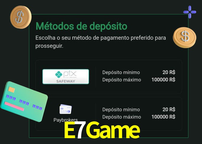 O cassino E7Game oferece uma grande variedade de métodos de pagamento